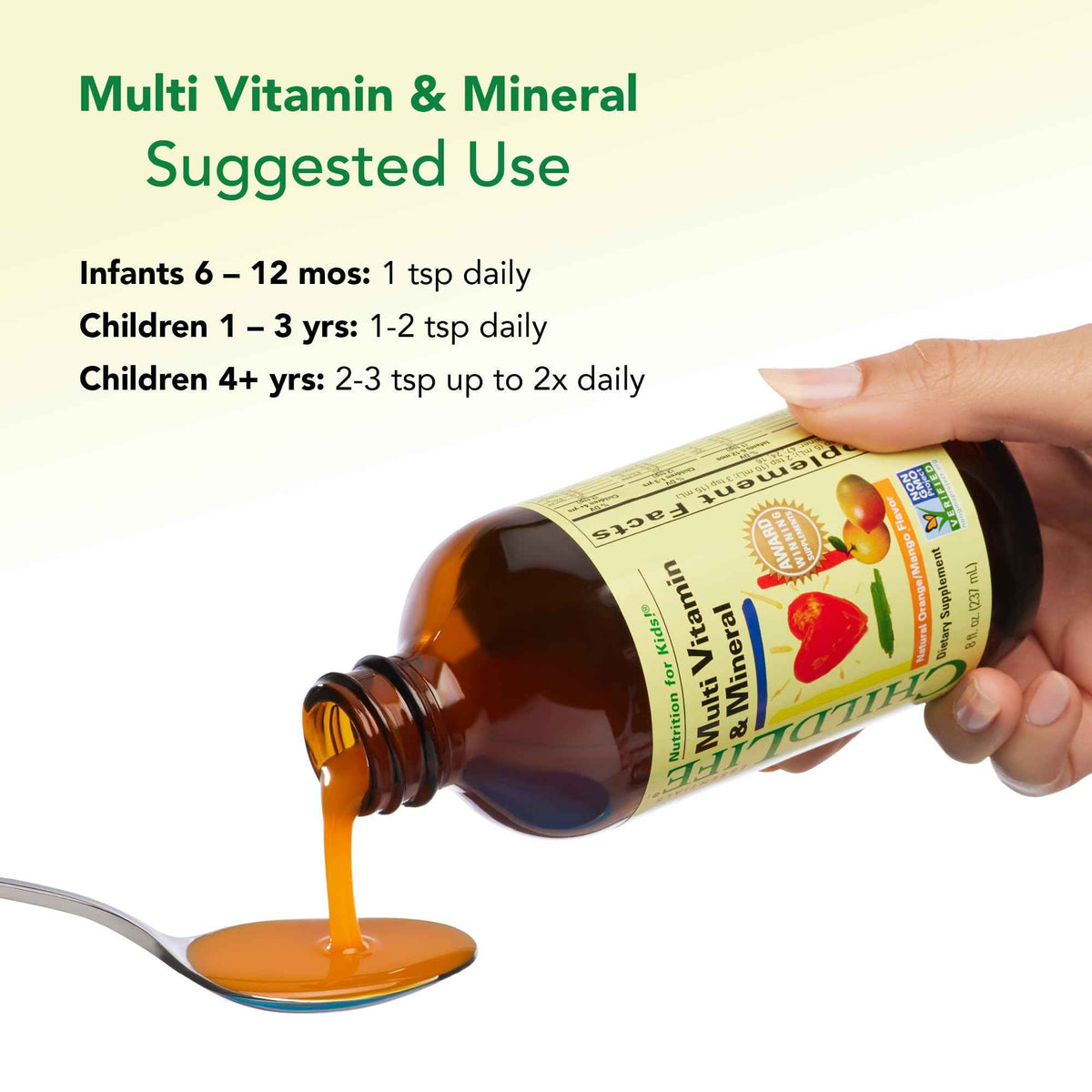 CHILDLIFE ESSENTIALS Kids Multivitamin & Mineral - Kids Vitamins, Liquid Multivitamin for Kids, Toddler Multivitamins, Liquid Vitamins, Baby Multivitamin - Natural Orange & Mango, 8 Fl Oz (Pack of 2)