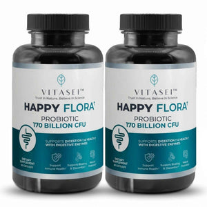 VITASEI Happy Flora Probiotic Supplement - 170 Billion CFU with Digestive Enzymes - Gut Health and Metabolic Support for Women and Men - 120 Capsules 2-Month Supply