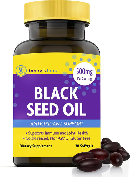 InnovixLabs Black Seed Oil Softgels, 500mg - Antioxidant Support for Immune & Joint Health - Cold Pressed Nigella Sativa Black Cumin Seed Oil - Enteric Coated for Reduced Burps - 30 Softgels