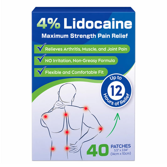 4% Lidocaine Pain Relief Patches, 12-Hour Effectiveness, 40 Patches -C001LT