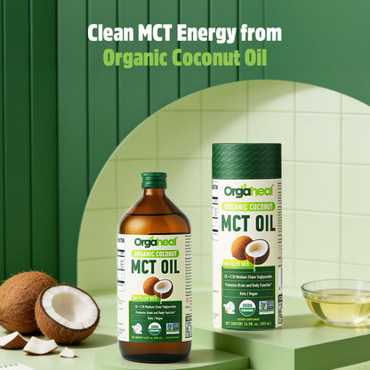 Orgaheal Organic MCT Oil from Pure Coconut with C8 & C10 | Glass Bottle | 16.9 fl oz (500 ml) | Rapid Keto | Brain & Body Fuel | USDA Organic Certified | Vegan, No Fillers