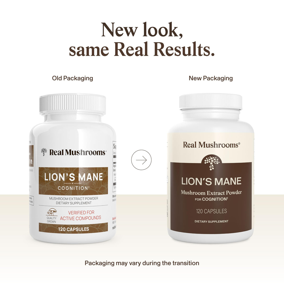 Real Mushrooms Lions Mane Mushroom Cognition (120 Capsules) Lions Mane Mushroom Powder Extract Capsules - Brain Supplement, Brain Vitamins, Focus Supplement