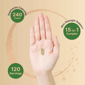 Liver 15-in-1 Complex, 240 Veggie Capsules - Herbal & Mineral Blend - Milk Thistle, Dandelion Root, Artichoke, Black Currant Oil, Turmeric, Chicory, Zinc, Choline, & More - Non-GMO