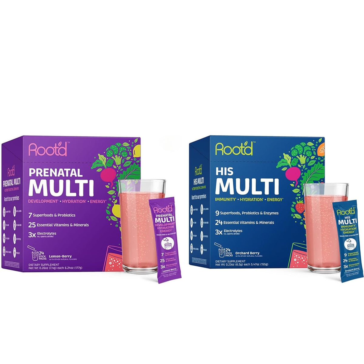 Root'd Prenatal & His Multivitamin Powder Bundle with 3X Electrolytes for Mummy & Daddy