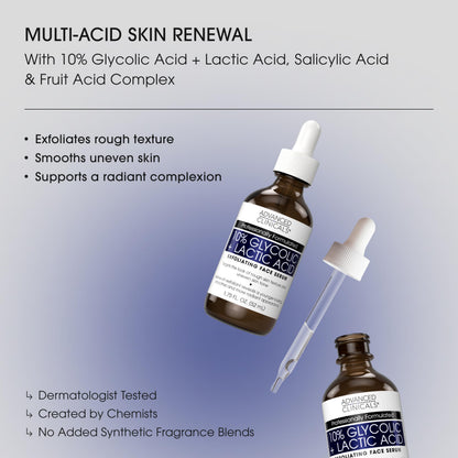 Advanced Clinicals 10% Glycolic Acid Serum – Triple Acid Exfoliant (52ml)