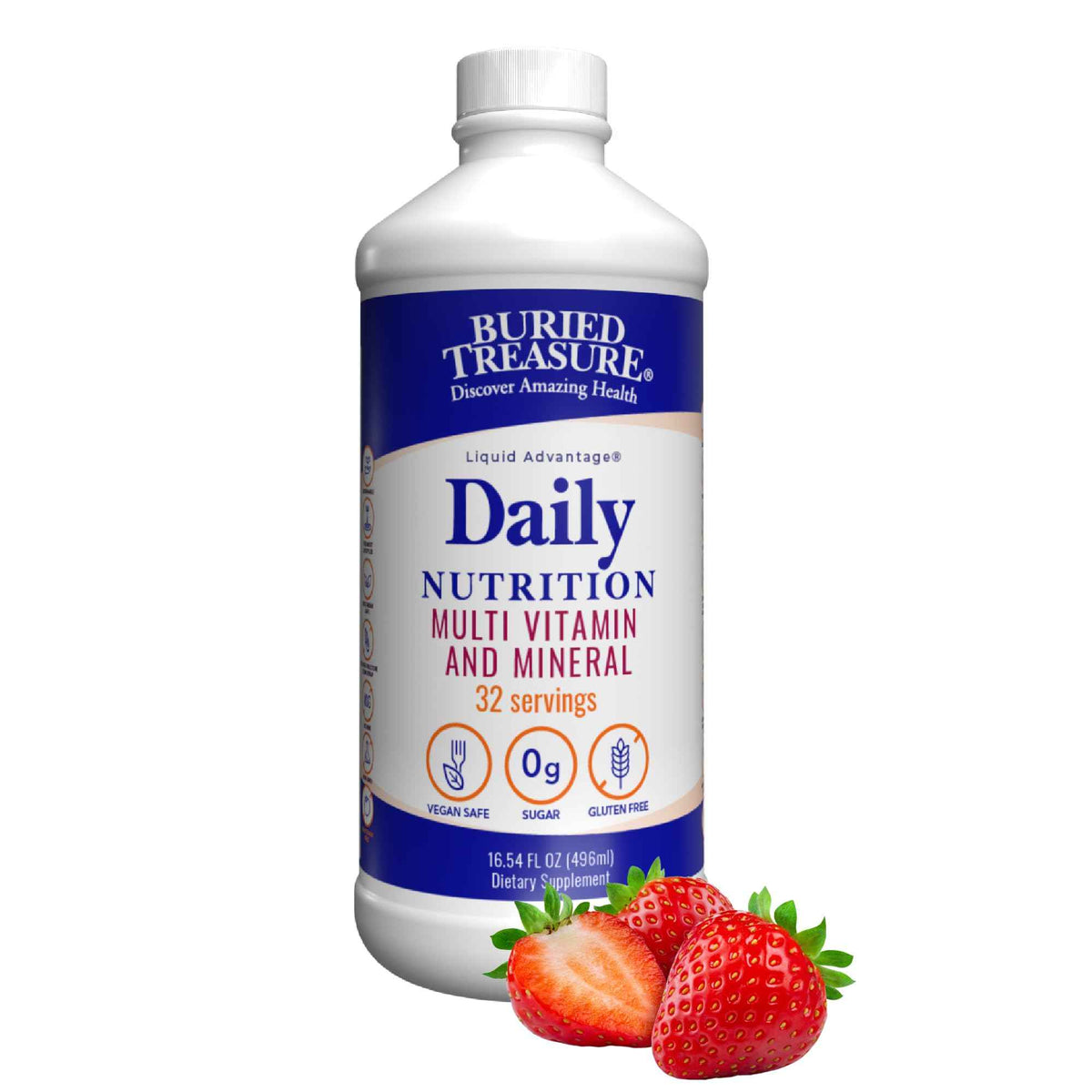 Buried Treasure Daily Nutrition Liquid Multivitamin and Mineral Supplement with Trace Minerals, Superfoods, Vitamin A, B-Complex, C, D, E, Methylfolate, Biotin, Magnesium, Zinc, Resveratrol, 32 serv