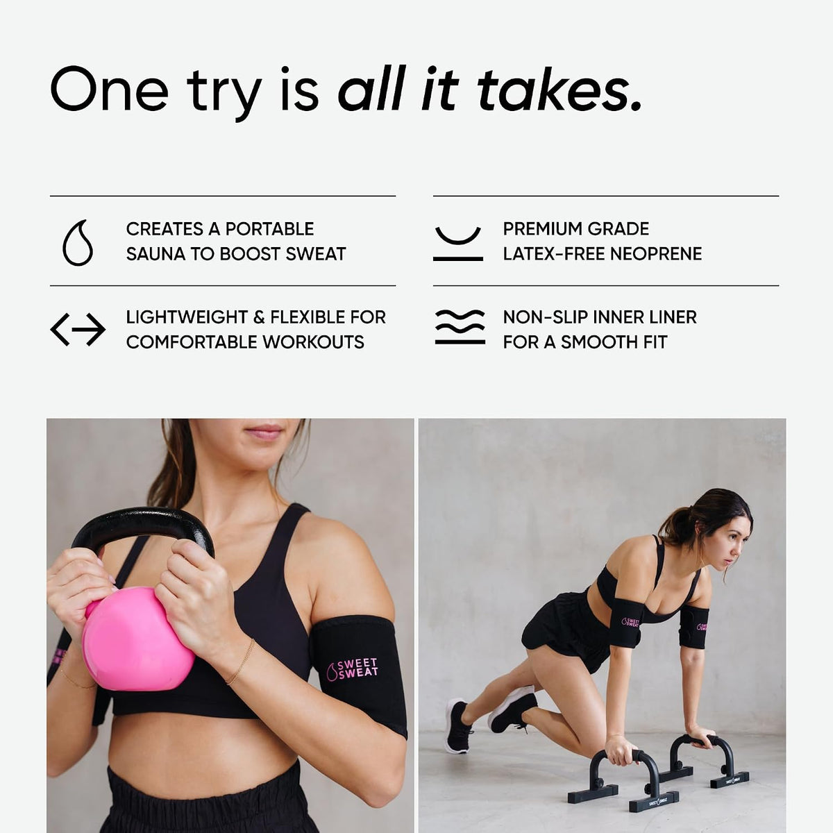 Sports Research Sweet Sweat Arm Trimmers - Premium Sweat-Enhancing Arm Wraps for Women & Men - 3 Adjustable Sizes