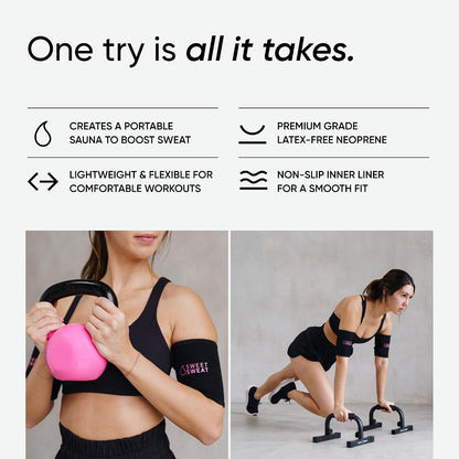 Sports Research Sweet Sweat Arm Trimmers - Premium Sweat-Enhancing Arm Wraps for Women & Men - 3 Adjustable Sizes