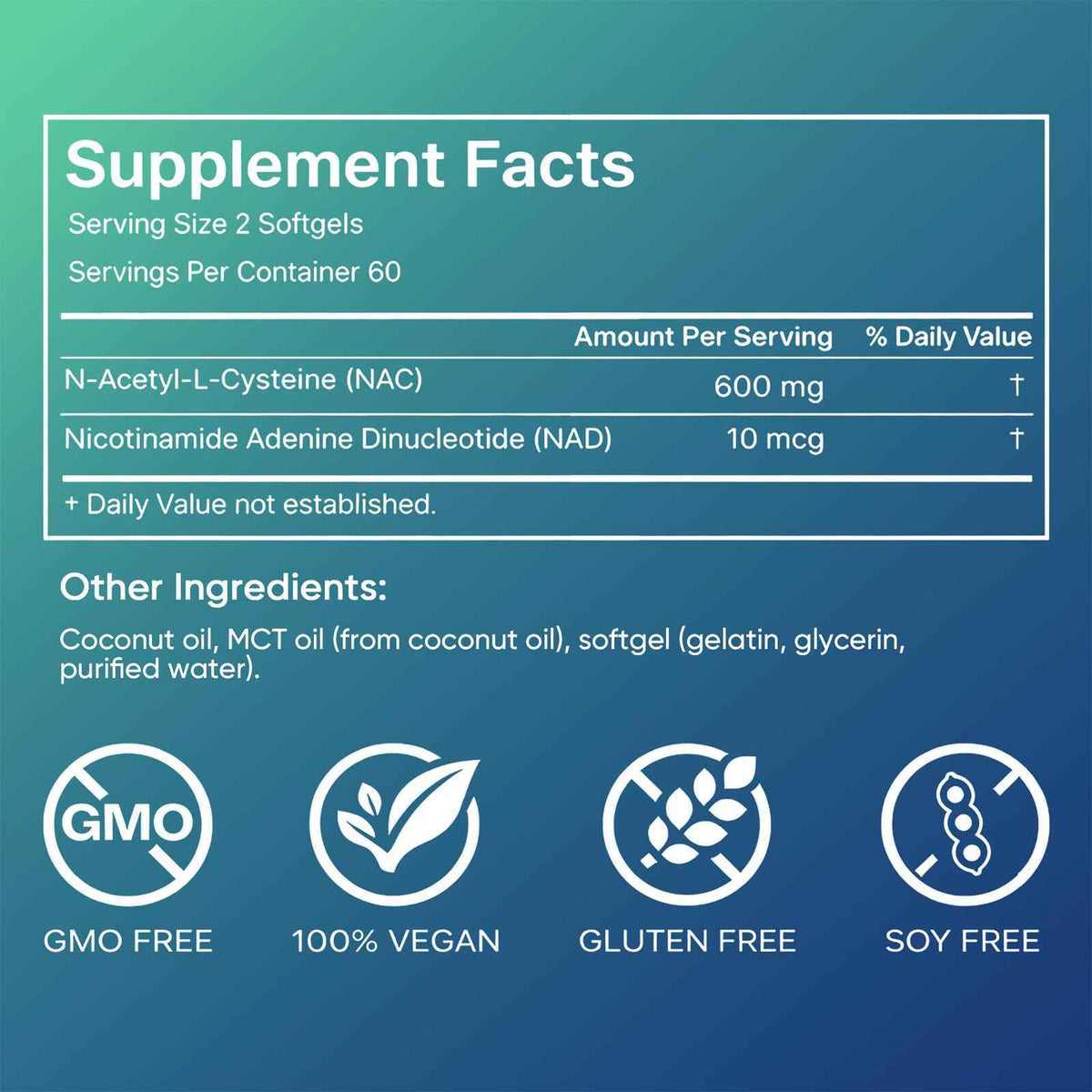 AMOQUCT Standard Lab NAC 600mg & NAD+ Daily Complex Capsules, NAC Supplement with NAD for Antioxidant, Cellular Energy and Immune Support, Daily Wellness Formula