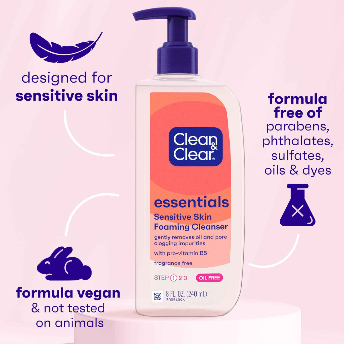 Clean & Clear Essentials Oil-Free Foaming Facial Cleanser, Daily Foaming Face Wash with Pro-Vitamin B5 for Sensitive Skin