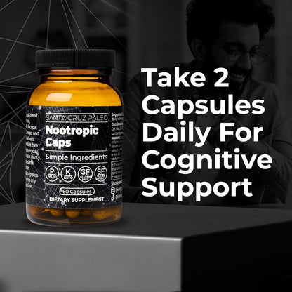 Santa Cruz Paleo Nootropic Capsules - Lions Mane, Alpha GPC, Panax Ginseng & Ginkgo Biloba for Focus, Memory, Mental Clarity & Energy - Keto, Paleo, Gluten Free Brain Supplement, 60 Caps