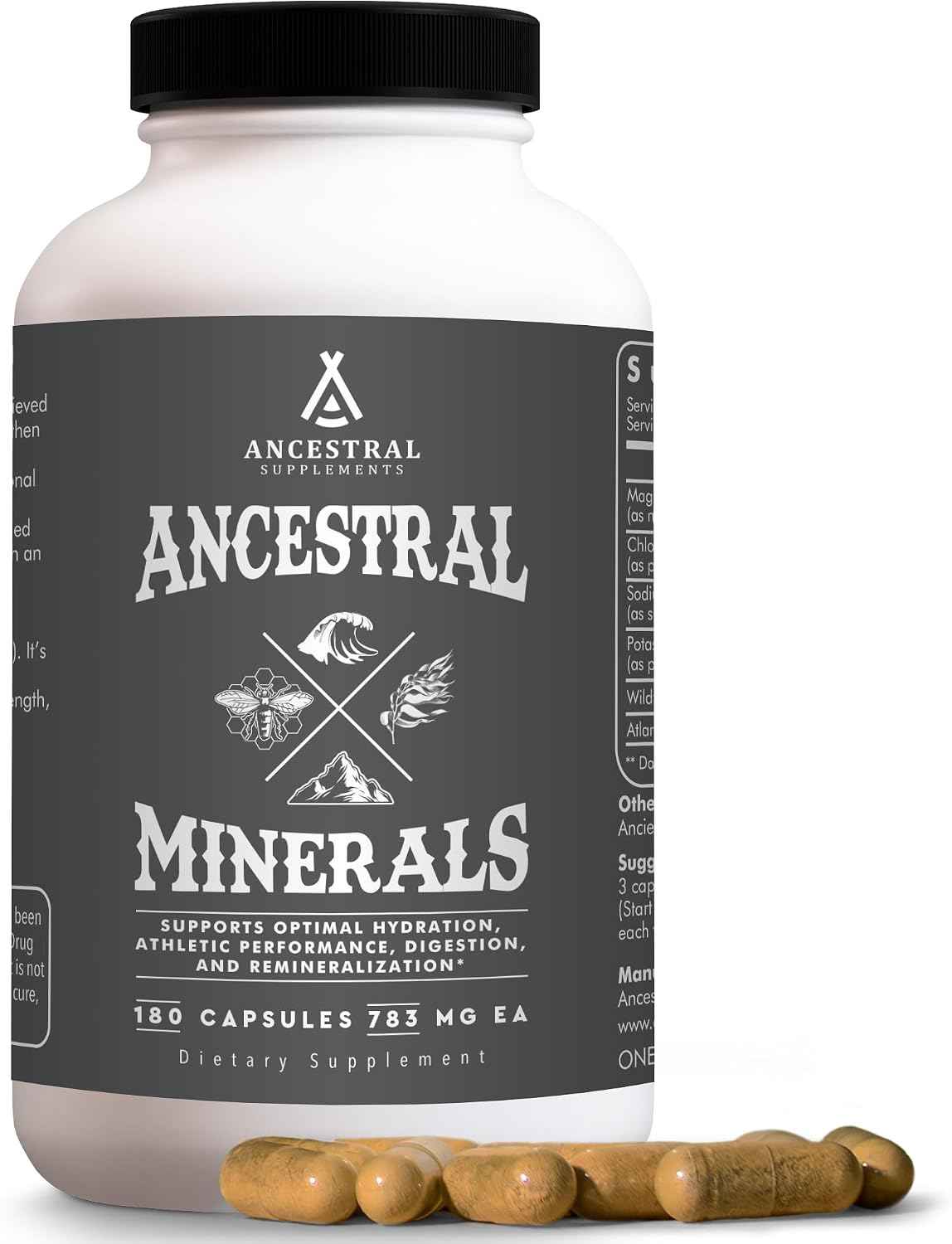 Ancestral Supplements Minerals & Electrolytes Capsules, 180 Ct - A trace mineral supplement with magnesium, potassium & sodium supports hydration, immune health and performance.
