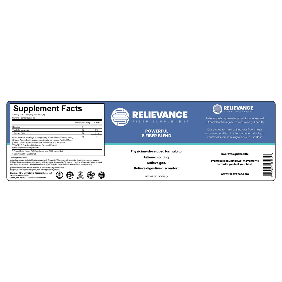 Relievance Fiber Supplement - Clean Formula - Bloating & Gas Relief Fiber Supplement – 8-Fiber Blend for Digestive Health, Doctor Developed, Supports Regularity & Gut Comfort