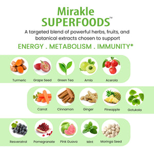 Organic Veda Mirakle Superfoods Greens Capsules - 30+ Daily Greens and Veggies Supplement with Moringa, Spirulina, Chlorella, Turmeric & Herbs, Antioxidants, Resveratrol, Probiotics - 120 Capsule Organic VedaBuy Supplements Australia