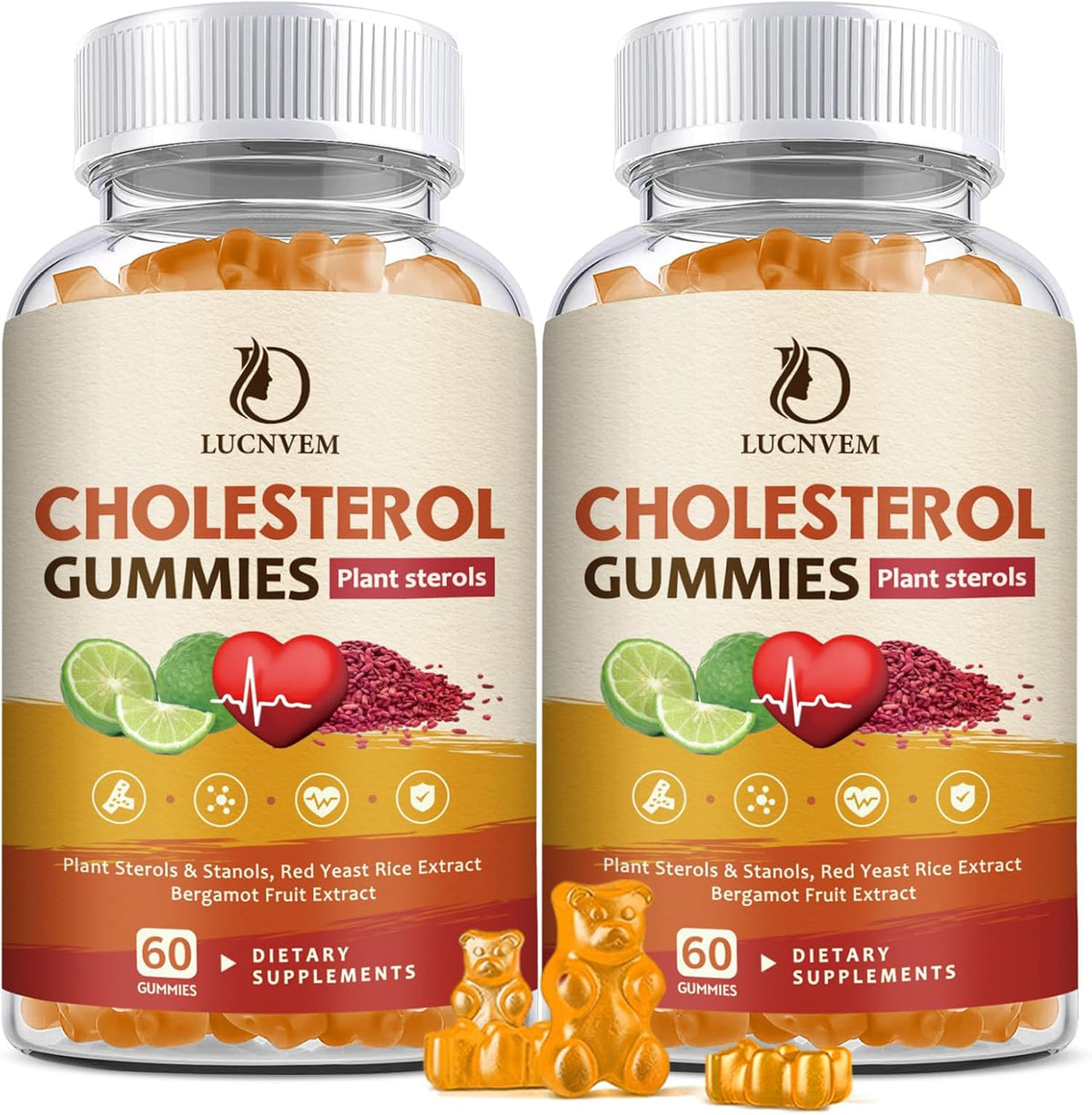 (2 Pack) Cholesterol Supplements Gummies for Cholesterol Healthy, Plant Sterols & Stanols, Red Yeast Rice, Citrus Bergamot Complex for Cholesterol, Maintain Healthy Cholesterol Levels - 60 Day Supply