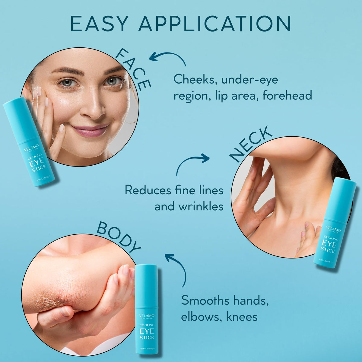 Cooling Eye Balm Stick with Caffeine & Hyaluronic Acid (0.35 oz) - Portable Brightening & De-Puffing Treatment for Dark Circles