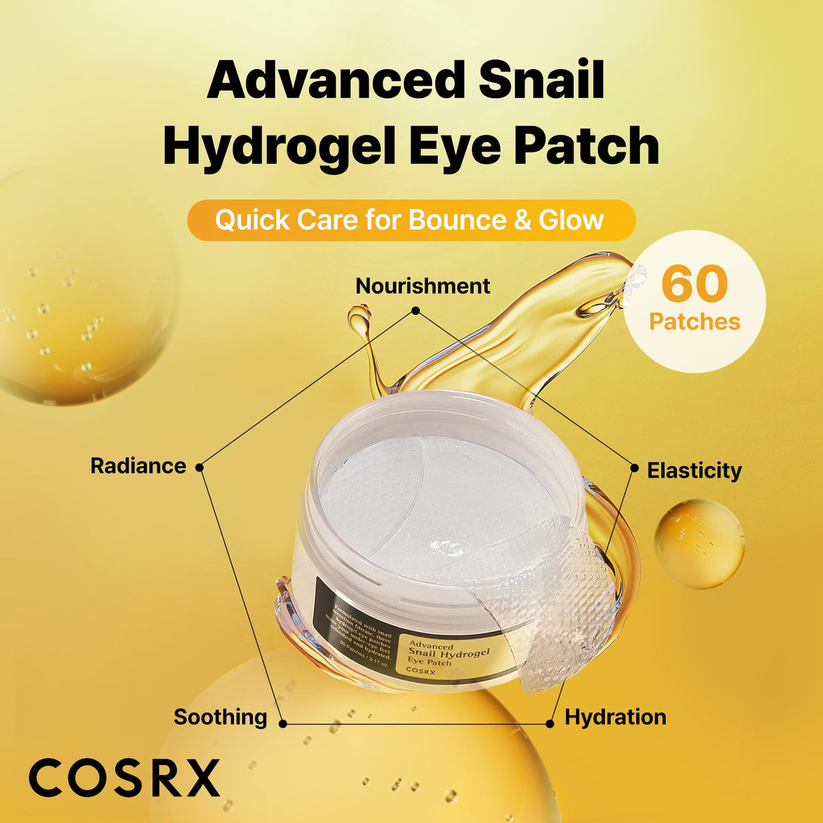 COSRX Advanced Snail Hydrogel Eye Patch - 60 Patches - Hydrating Snail Mucin Gel Serum Mask for Fine Lines & Puffiness