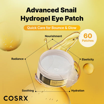 COSRX Advanced Snail Hydrogel Eye Patch - 60 Patches - Hydrating Snail Mucin Gel Serum Mask for Fine Lines & Puffiness