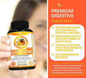 Potent Garden Digestive Enzymes -18 Plant Based Enzymes with amylase lipase bromelain Protease lactase & Other Enzymes - One Pre Meal Pill Supports Healthy