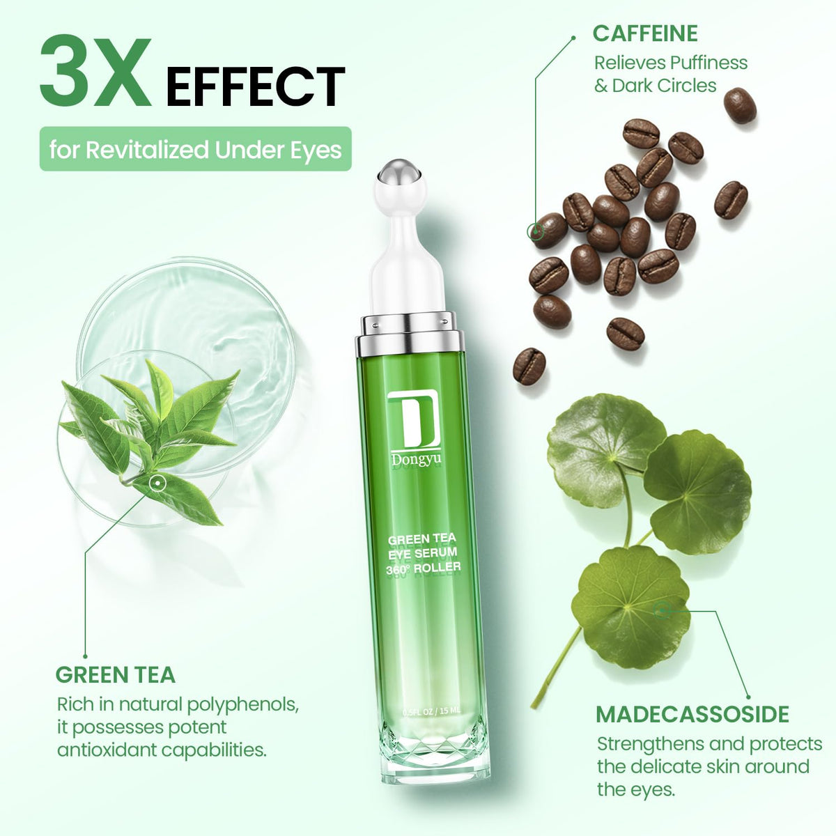 Dongyu Caffeine & Green Tea Eye Cream (Green) – Anti-Aging & Depuffing Treatment for Beauty Enthusiasts | Morning & Night Use
