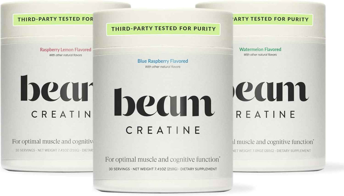 BEAM Creatine Flavor Bundle - Raspberry Lemon, Blue Raspberry & Watermelon - Micronized Creatine Monohydrate Powder for Muscle Strength, Growth, Power, Endurance & Recovery - Third-Party Tested