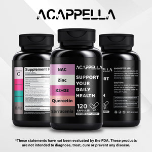 ACAPPELLA N-Acetyl Cysteine Vitamin D3 K2 Zinc Quercetin Sarracenia Purpurea NAC Supplement with Elderberry Holy Basil Bee Propolis Bromelain L-Lysin for Men & Women (1) ACAPPELLA buy supplements Au