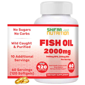 Halal Omega 3 Fish Oil 2000mg - 60 Servings, 120 Softgels. Wild Caught, Purified, Keto Friendly, Non-GMO & Gluten-Free. Brain, Heart & Cardiovascular Support.