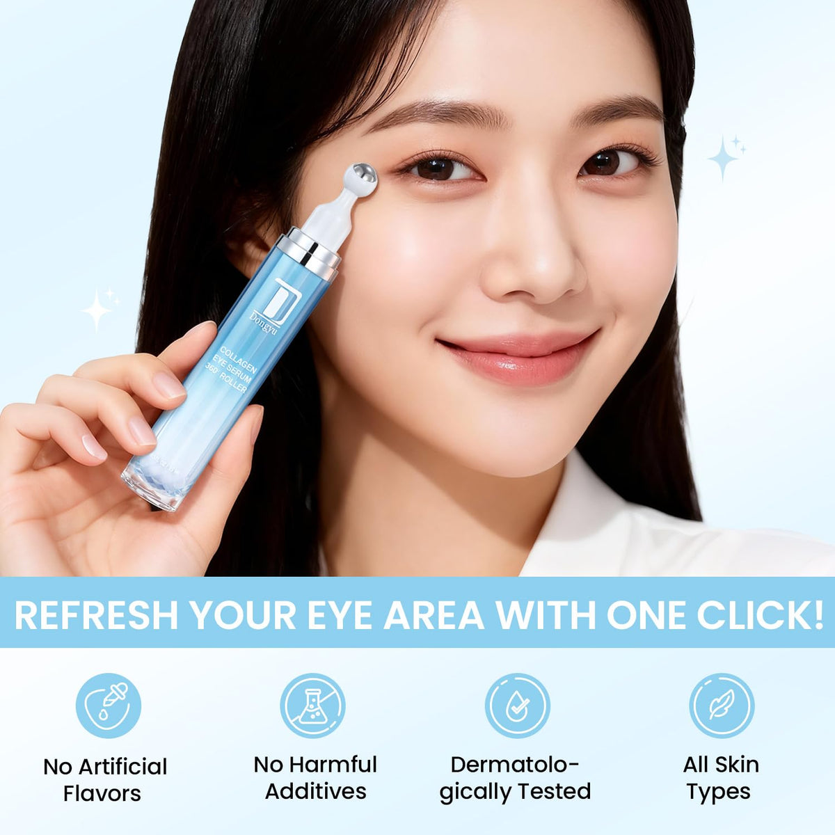 Dongyu Caffeine Under Eye Cream - Anti-Aging & Firming Collagen Eye Care for Puffy Eyes (Light Blue) - Daily Use Morning & Night