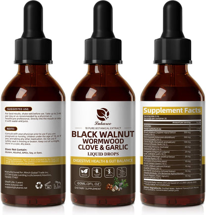 Wormwood Black Walnut Clove Cleanse Tincture - Gut Health & Detox - with Garlic Pumpkin Seeds Soursop Oregano - Digestive & Intestinal Support for Humans - Vegan, Herbal Blends, Liposomal Tech