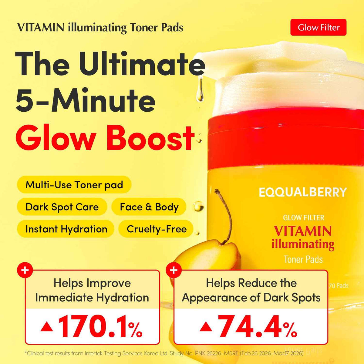 EQQUALBERRY Vitamin Illuminating Toner Pads | Niacinamide 2% + Brightening Vitamin C-Peptide | Hydrating Exfoliating Multi Pads & Dark Spot Remover