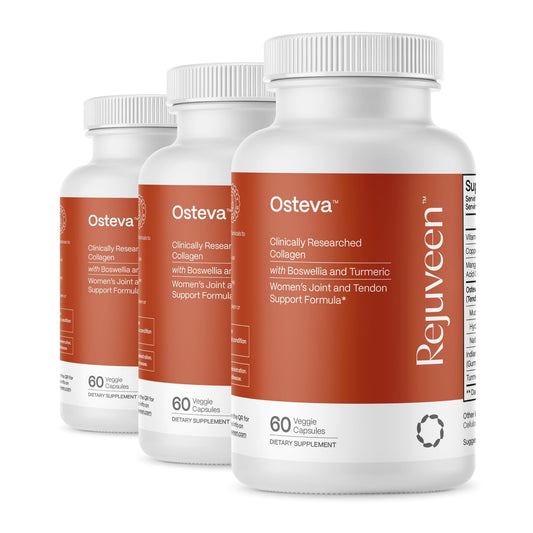 Rejuveen Osteva Joint Support Supplement for Women | High Potency Collagen, Turmeric, Boswellia | for Flexible Cartilage & Tendons, Resilient Knees & Hip, Improved Mobility | Non-GMO, 60 Ct (3 Pack)