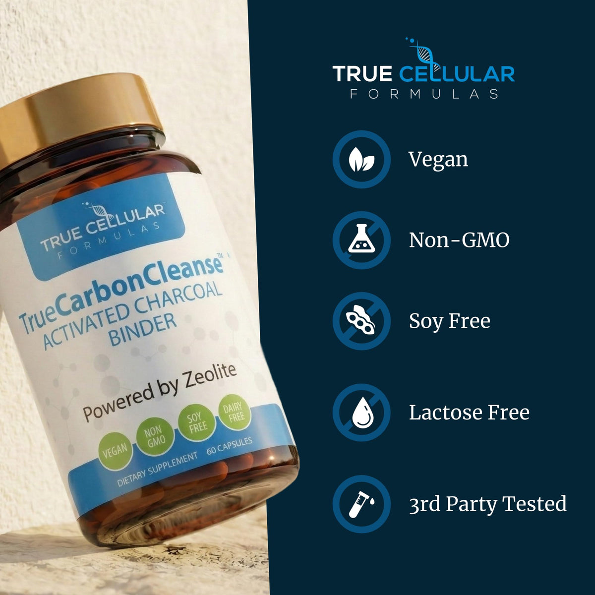 Gut Detox & Liver Cleanse - Organic Activated Charcoal Capsules with Clinoptilolite Zeolite Binder - TrueCarbonCleanse Carbon Supplement - 60 Bamboo Charcoal Pills