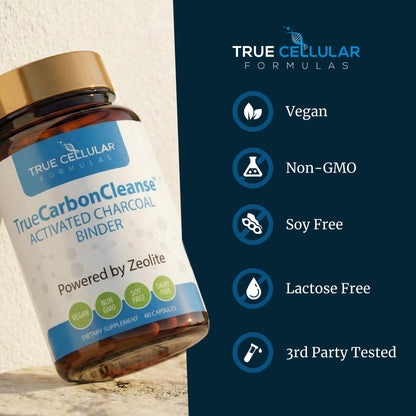 Gut Detox & Liver Cleanse - Organic Activated Charcoal Capsules with Clinoptilolite Zeolite Binder - TrueCarbonCleanse Carbon Supplement - 60 Bamboo Charcoal Pills