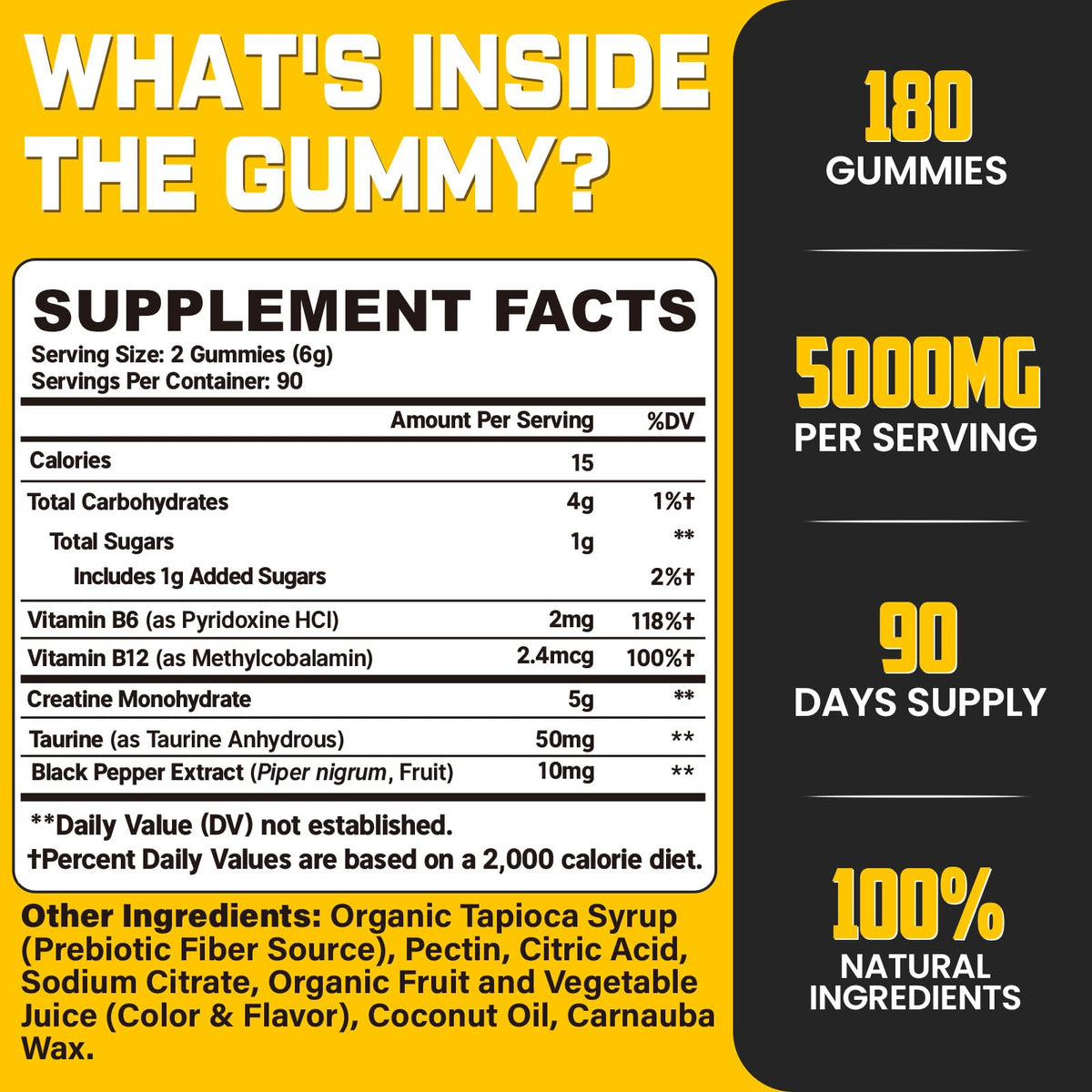 (180 Count) Creatine Monohydrate Gummies for Men & Women - Creatine Pre Workout Gummies for Muscle Builder, Muscle Strength, Recovery, Endurance, Energy