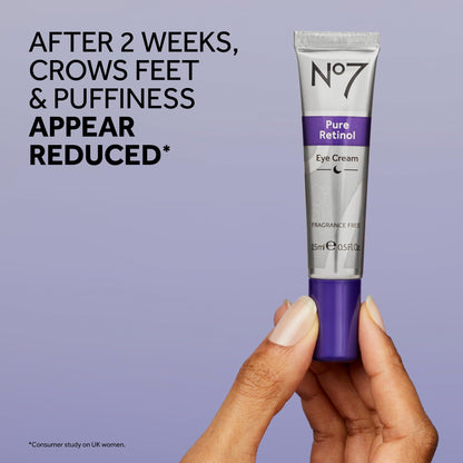 No7 Pure Retinol Eye Cream (15ml / 0.5 oz) – Targeted Anti-Wrinkle Treatment with 0.15% Pure Retinol, Collagen & Shea Butter