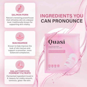 Quasi Salmon PDRN Collagen Mask - Korean Skin care Gel Face Mask for Hydration, Firming & Smoothing Skincare, Collagen Boost & Pore Care - 4 Masks, Non-Irritating, Natural Ingredients