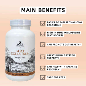 Mt. Capra Goat Colostrum | for Healthy Immune System, Gut, and Athletic Performance | Grass-Fed, High in Immunoglobulins | 30 Servings - 120 Capsules