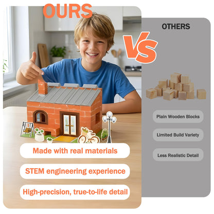 ROHSCE House Building Set for Kids 4+, Mini Brick Construction Kit with Mortar, STEM Architecture Blocks, Reusable DIY Projects, Creative Birthday Gift