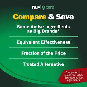 NUVICARE Headache Relief with Acetaminophen 250 mg, Aspirin (NSAID) 250 mg, Caffeine 65 mg - Temporary Relief of Minor Aches & Pains - Compare to Excedrin Extra Strength Pain Reliever (2 Pack)