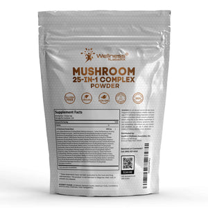 WELLNESS LABSRX Mushroom Powder, 25 in 1 Mushrooms Supplement - 2000mg, 25 Superfood Mishroom Lions Mane Powder with Chaga, Shiitake, Cordyceps, Reishi - Lion's Mane Mushroom - 120 Servings