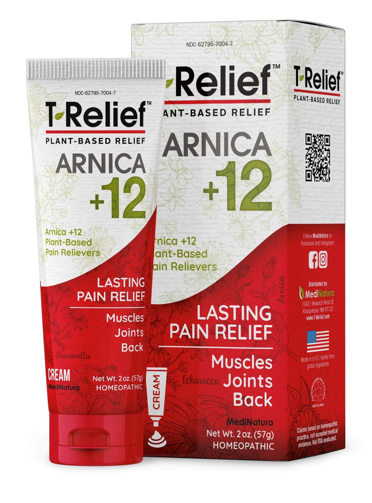 MediNatura T-Relief Extra Strength Discomfort Relief-Naturally-Soothing Cream That Supports Sore Joints-Stiffness & Body Ache Aid-Homeopathic Herbal Rub-Fast-Absorbing & Non-Sticky Lotion - 2 oz
