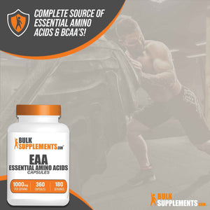 BulkSupplements.com Essential Amino Acids Capsules (EAA) - Amino Acids Supplement - EAAs Amino Acids - EAA Capsules - 1000 mg Serving - 90 Day Supply (180 Gelatin Capsules)