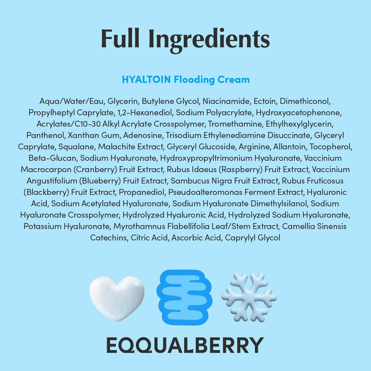 EQQUALBERRY HYALTOIN Flooding Cream | 5% Hyaluronic Acid & Ectoin, 10% Glacier Water | Quick Cooling Gel Moisturizer: Hydration, Barrier Repair & Redness Relief