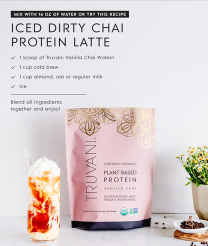Truvani Organic Plant Based Protein Powder - Strawberry - 10 Servings - Vegan - 20g Pea Protein - Single Serving Travel Packets - Keto - Gluten & Dairy Free - Low Carb