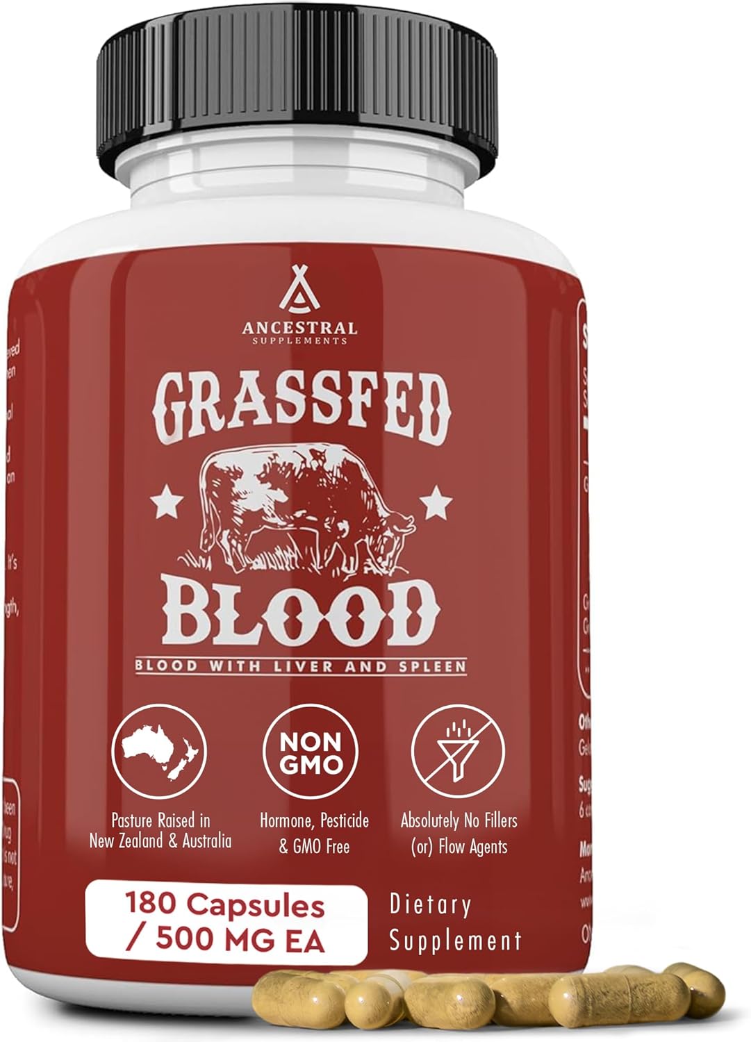 Ancestral Supplements Blood Health Supplement, Organ Formula, 500mg, 180 Ct - Beef blood, spleen and liver supplement supports red and white blood cell formation, immune health and heart health together.
