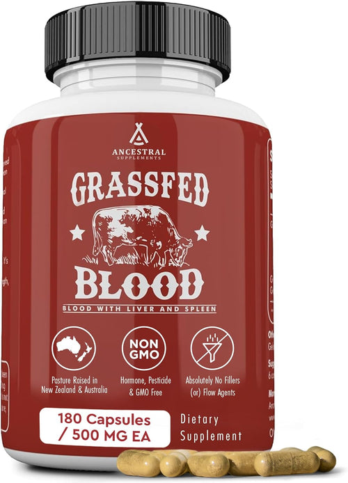 Ancestral Supplements Blood Health Supplement, Organ Formula, 500mg, 180 Ct - Beef blood, spleen and liver supplement supports red and white blood cell formation, immune health and heart health together.