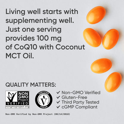 Sports Research CoQ10 (100mg) Enhanced w/Coconut Oil & Bioperine (Black Pepper) for Better Absorption - Vegan Certified, Non-GMO Verified (120 Veggie Softgels)