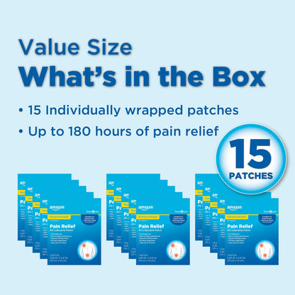 Amazon Basic Care Maximum Strength OTC Pain Relief, 4% Lidocaine Patch, 3.9” x 5.5”, 15-Count Box (Previously HealthWise) (Pack of 2)