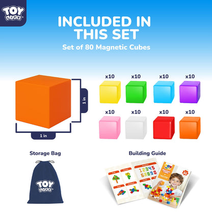TOY Life Primary Magnetic Blocks, 80-Piece STEM Set, Ages 3-8