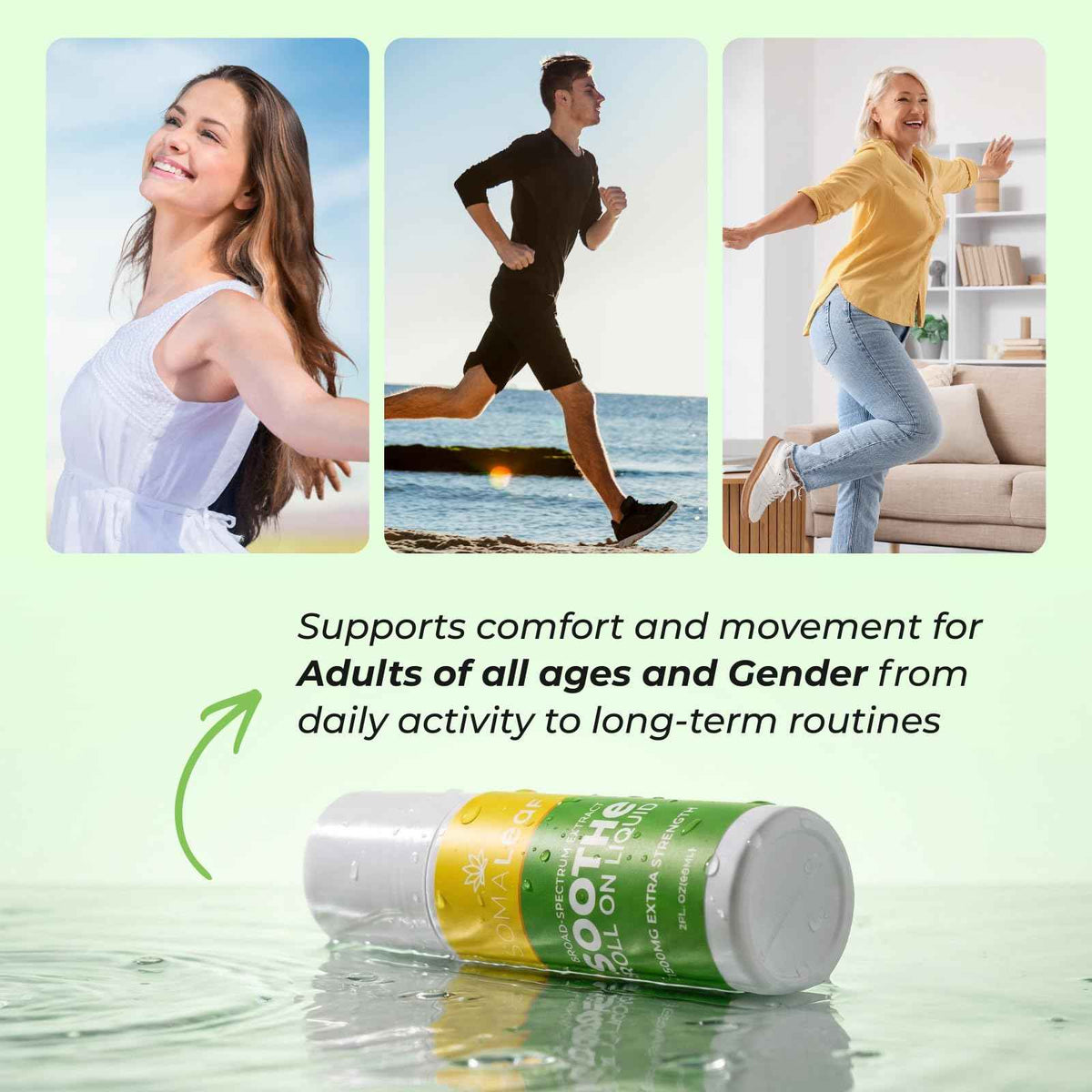 SomaLeaf Soothe Roll-On, 1500 MG, Extra Strength, Natural Comfort for Muscles, Hips, Joints, Neck, Back, Elbows, Fingers, Hands, and Knees